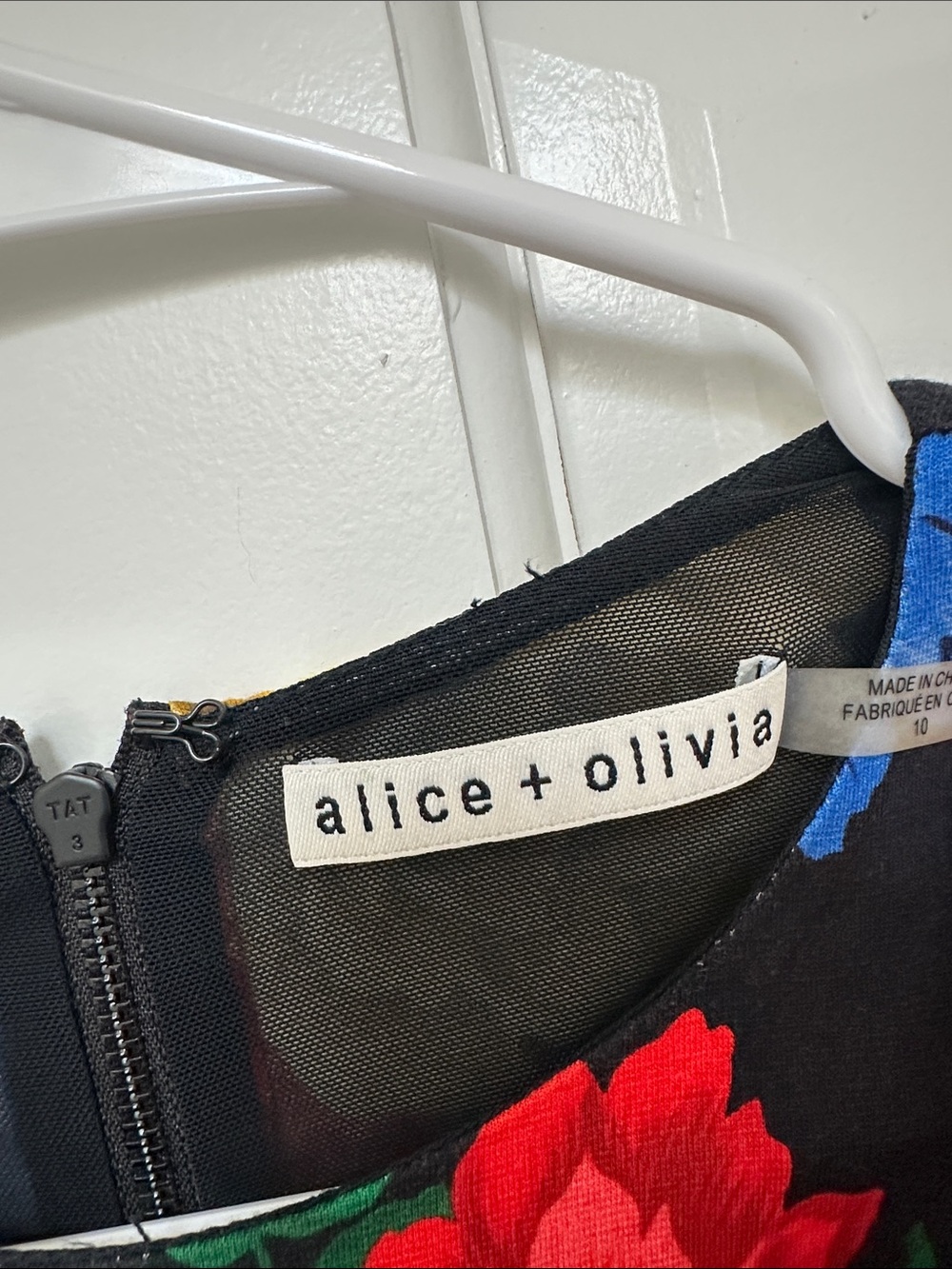 Alice + Olivia Black Midi Dress with Multicolor Rose Print - Picture 2 of 4